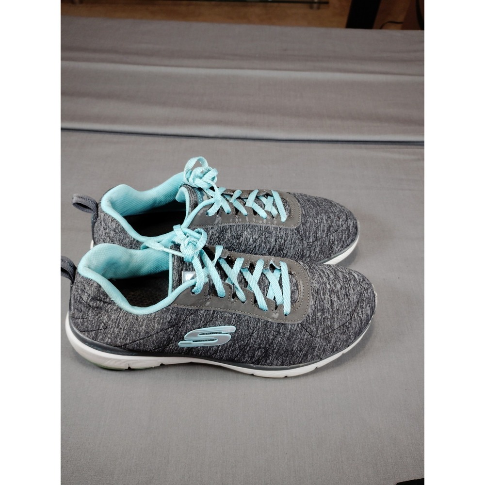 Skechers Lite-Weight Sneakers Women 9 Gray Teal Air Cooled Memory Foam Running